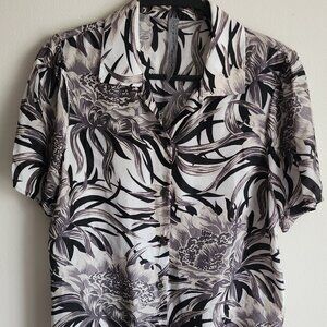 RAQUEL ALLEGRA SILVER FLOWERS CAMP SHIRT  SZ S